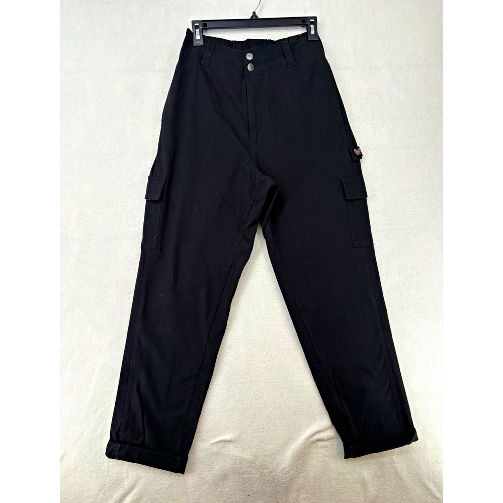 Tomboy Butterfly Cargo Pants Black Twill Elastic Waist Pockets Women's S